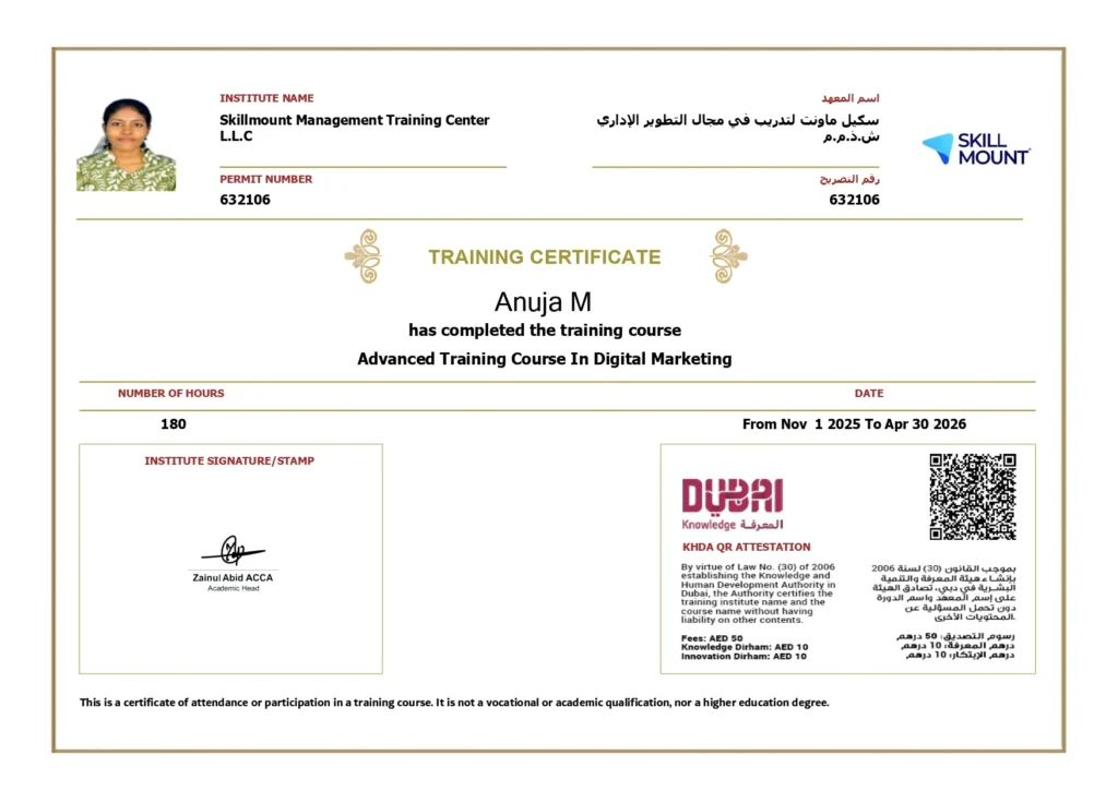 Anuja M Advanced Digital Marketing Certificate Skillmount